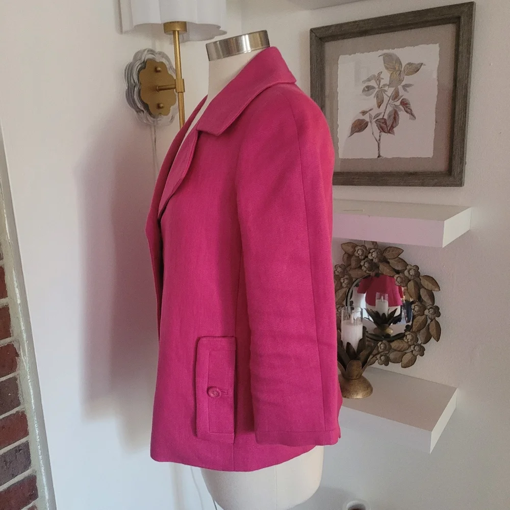 Talbots Women's Pink Linen Jacket 3/4 Sleeves Front Pockets Size 8